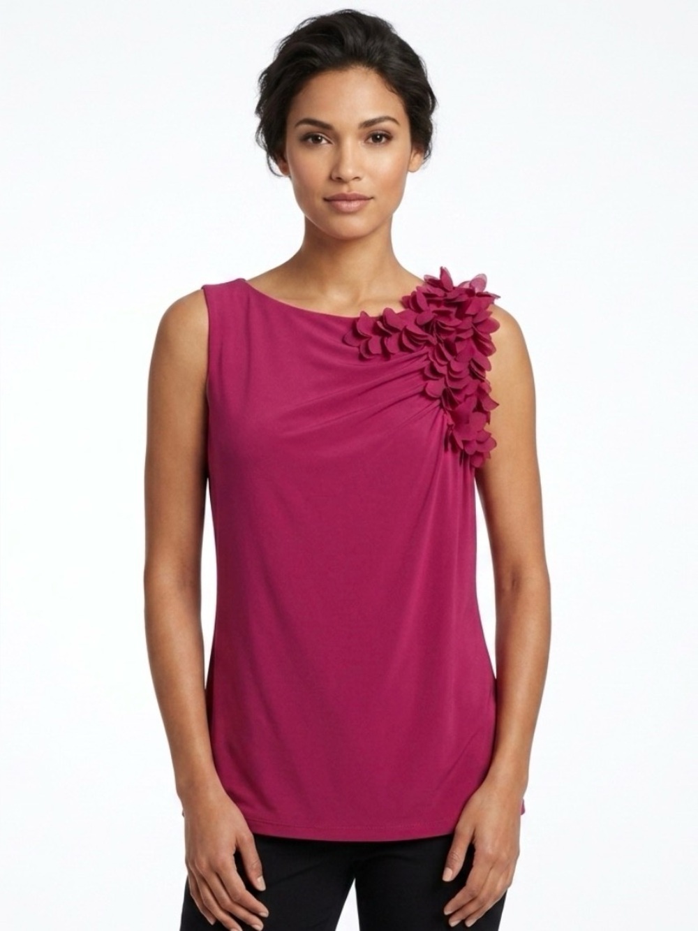 Anne Klein Petal-Embellished Sleeveless Tank Top in Rose Size L